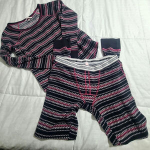 Victoria’s Secret Thermal Pajama Set Small P Pink Black Fair Isle Waffle Knit